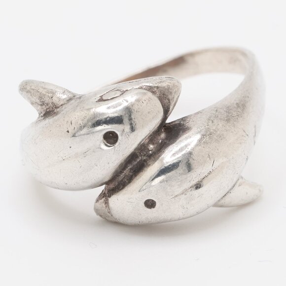 Vintage Sterling Silver Dolphins Ring - Picture 1 of 10